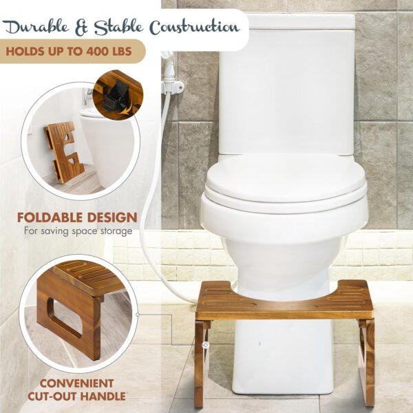 BLUEWEST Foldable Toilet Stool, 7'' and 9'' Adjustable Heights Acacia Wood Poop Stool for Potty Training,Durable Collapsible Bathroom Stool, Adjustable Height for Family Members with Non-Slip Layer - Image 5