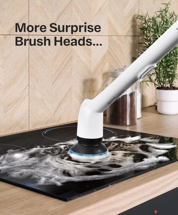 LyriFine Electric Spin Scrubber, New Full-Body IPX7 Waterproof Bathroom Cleaner Brush, Shower Scrubber with Long Handle & 2 Speed, Heads Replacement, Cleaning Supplies for Tub Shower Tile Floor - Image 7