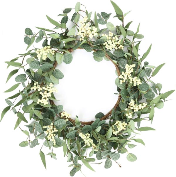 Pinkpum 20'' Eucalyptus Wreath for Front Door, Porch, Window - Green Decor for Home, Farmhouse - Spring, Summer, Fall, All Seasons