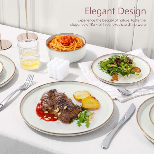 Herogo 12 Pieces Stoneware Dinnerware Dishes Set for 4, Kitchen Handmade Dining Plates and Bowls Sets, Double Reactive Glaze, Microwave & Dishwasher Safe, Scratch Resistant, Ivory White - Image 4
