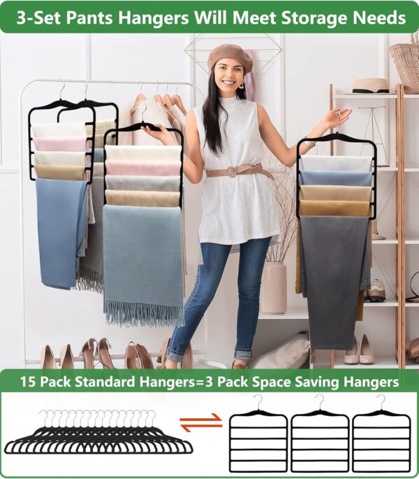 Closet Organizers and Storage,3 Pack Organization and Storage Pants-Hangers-Space-Saving,Velvet Hanger for Dorm Room for College Students Girls Boys Guys Hanging Jean Scarf - Image 3