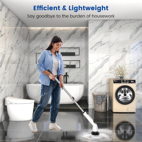 Electric Spin Scrubber, New Cordless Shower Cleaning Brush with Replaceable Brush Heads, Adjustable Speeds, and Adjustable Extension Handle for Bathroom Floor and Tile - Image 4