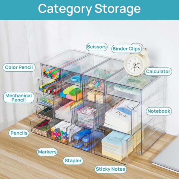 Vtopmart Acrylic Organizer with 16 Drawers (4 Set),Clear Storage Drawers for Office Supplies,Desk Organization and Storage for Makeup,Jewelry,Art Crafts - Image 4
