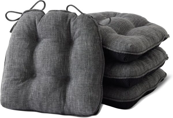 Chair Cushions for Dining Chairs Set of 4, Indoor Kitchen Chair Cushions with Ties and Non Slip Backing, Tufted Memory Foam Seat Cushions, Chair Pads 4 Pack, 15.5" x 15.5" x 4", Dark Grey