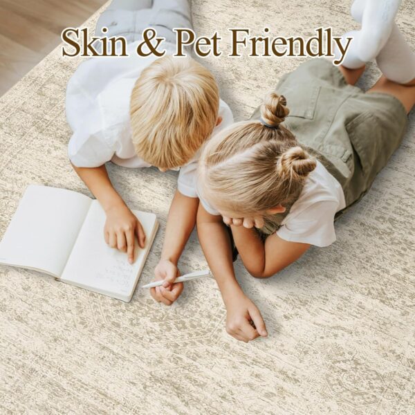 Washable Area Rug 8x10, Large Soft Rugs for Living Room Vintage Beige Rug 8x10 Area Rugs for Bedroom Dining Room Non-Slip Stain Resistant Under Table Rug - Image 3
