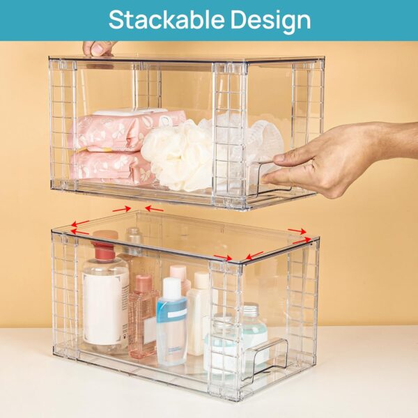 Vtopmart 4 Pack Large Stackable Storage Drawers,Easily Assemble Acrylic Bathroom Closet Undersink Organizers and Storage,Plastic Bins for Kitchen Cabinets,Pantry,Makeup,Medicine Organization - Image 8