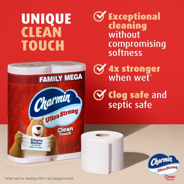 Charmin Toilet Paper Ultra Strong Clean Touch, 18 Family Mega Rolls = 90 Regular Rolls (Packaging May Vary), Household Essentials, Bathroom Essentials - Image 2