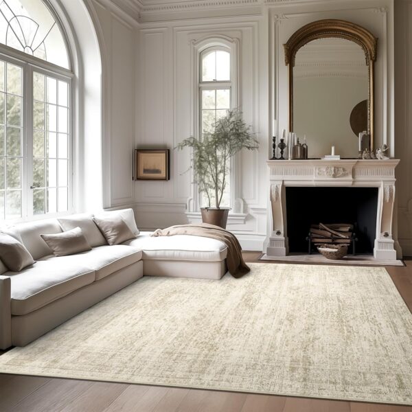 Washable Area Rug 8x10, Large Soft Rugs for Living Room Vintage Beige Rug 8x10 Area Rugs for Bedroom Dining Room Non-Slip Stain Resistant Under Table Rug - Image 2