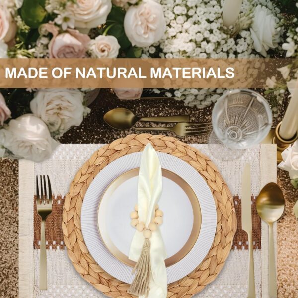 24 PCS Woven Placemats, 13" Rattan Round Placemats, Natural Cotton Burlap Table Mats, Water Hyacinth Farmhouse Place Mats with Satin Napkin & Napkin Ring for Wedding Kitchen Dining Table Decor - Image 3