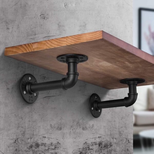 12 Pack Industrial DIY Pipe Shelf Brackets ,Vintage Black Iron Wall Mount Pipe Shelving Bracket, Rustic Home Pipe Shelf - Image 3