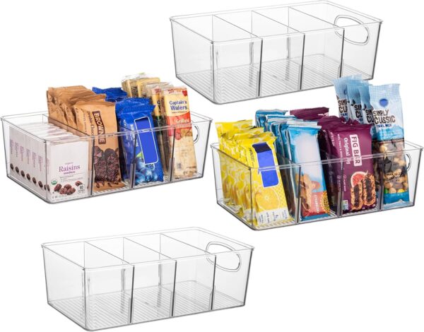 ClearSpace Plastic Pantry Organizers and Storage Bins with Removable Dividers – Perfect Kitchen Organization or Pantry Storage – Refrigerator Organizer Bins, Cabinet Organizers (4 Pack)