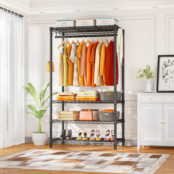 Ulif H4 Portable Closets, 4-Tier Metal Clothes Garment Rack for Bedroom and Cloakroom, Clothing Closet Storage and Organizer Wardrobe, 35.4" W x 14" D x 76.4" H, Black - Image 2