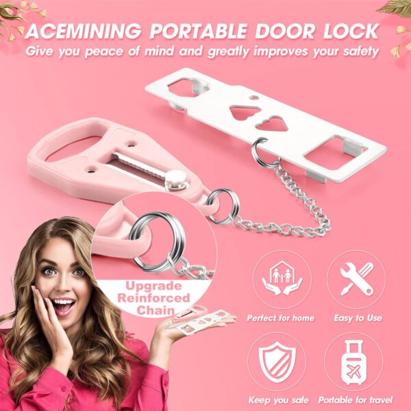 AceMining Portable Door Lock Home Security Door Locker Travel Lockdown Locks for Additional Safety and Privacy Perfect for Traveling Hotel Home Apartment College-Pink(1 Pack) - Image 2