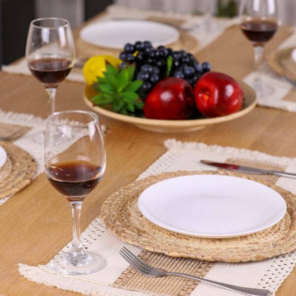 Handmade Boho Placemats Set of 6 - Natural Cotton Burlap and Water Straw Woven Combination Table Mats, Macrame Décor and Farmhouse Style Placemats, for Dining Table Kitchen - Image 2