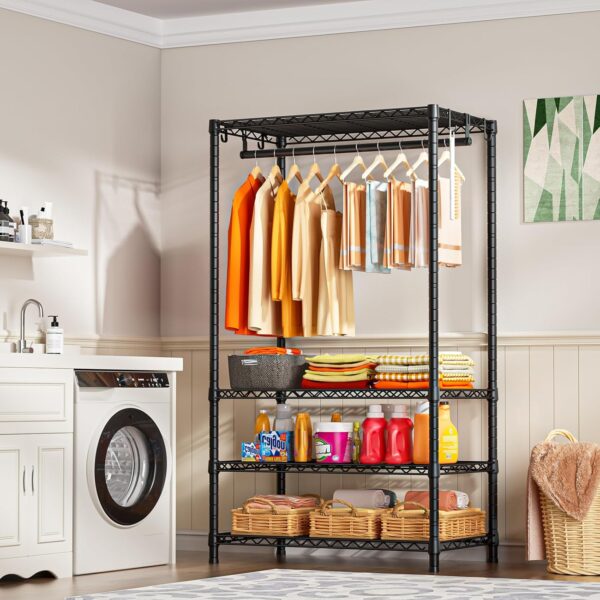 Ulif H4 Portable Closets, 4-Tier Metal Clothes Garment Rack for Bedroom and Cloakroom, Clothing Closet Storage and Organizer Wardrobe, 35.4" W x 14" D x 76.4" H, Black - Image 5