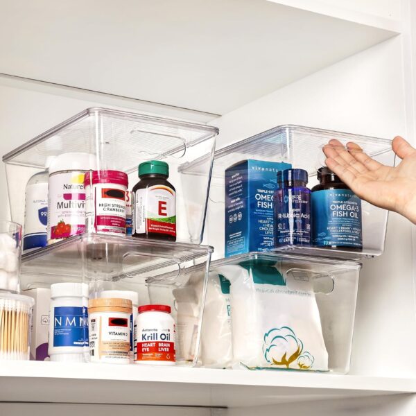 Vtopmart 6 Pack Clear Stackable Storage Bins with Lids, Large Plastic Containers with Handle for Pantry Organizer and Storage,Perfect for Bathroom,Cabinet,Kitchen,Fridge,Closet Organization - Image 6