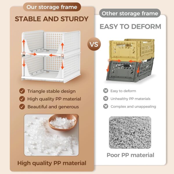 Pinkpum Stackable Plastic Storage Basket, Foldable Closet Organizers and Storage Bins 4 Pack Drawer Shelf Storage Container for Wardrobe Kitchen Bathroom Office Dorm White - Image 9
