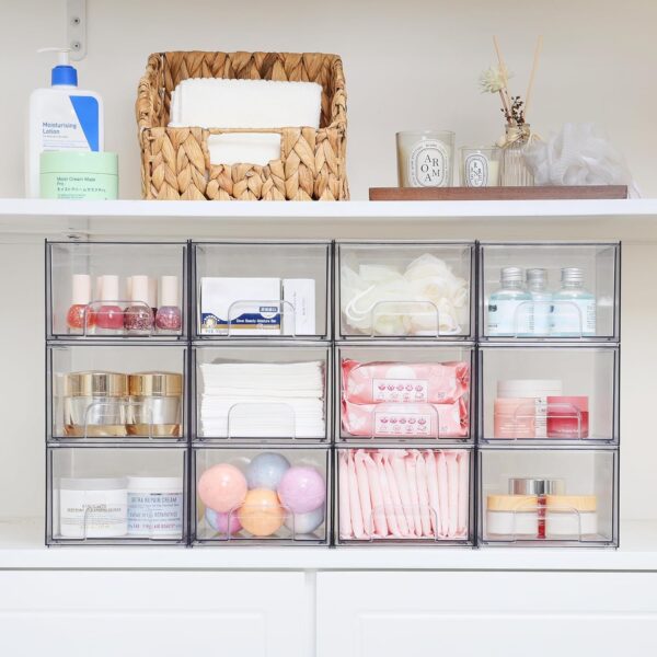 Vtopmart 4 Pack Clear Stackable Storage Drawers, 4.4'' Tall Acrylic Bathroom Makeup Organizer,Plastic Storage Bins For Vanity, Undersink, Kitchen Cabinets, Pantry, Home Organization - Image 2