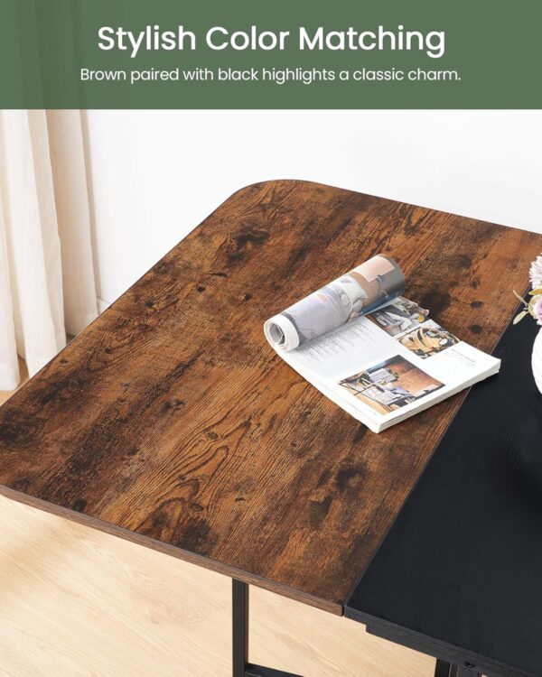Folding Dining Table, Moveable Dining Table with Wheels, Foldable Dining Table, Space Saving Dining Table, for Dining Room, Kitchen, Living Room, Rustic Brown and Black TCZ04BF - Image 5
