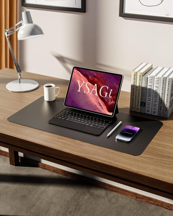 YSAGi Leather Desk Pad Protector, Office Desk Mat, Large Mouse Pad, Non-Slip PU Leather Desk Blotter, Laptop Desk Pad, Waterproof Desk Writing Pad for Office and Home (Black, 23.6" x 13.8") - Image 5