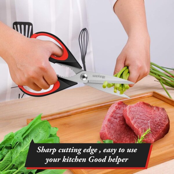 iBayam Kitchen Scissors All Purpose Heavy Duty, Kitchen Utensils Set, Stainless Steel Cooking Utensils Gadgets, Meat Poultry Food Shears Dishwasher Safe Utility Tools Home Gift, with Protective Sheath - Image 6