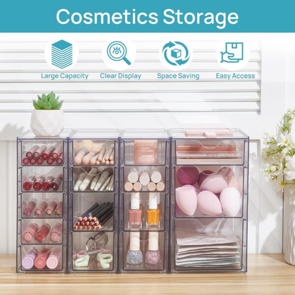 Vtopmart Acrylic Organizer with 16 Drawers (4 Set),Clear Storage Drawers for Office Supplies,Desk Organization and Storage for Makeup,Jewelry,Art Crafts - Image 7