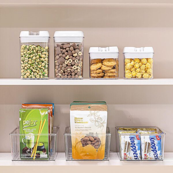 Vtopmart 8 Pack Food Storage Organizer Bins, Clear Plastic Bins for Pantry, Kitchen, Fridge, Cabinet Organization and Storage, 4 Compartment Holder for Packets, Snacks, Pouches, Spice Packets - Image 4