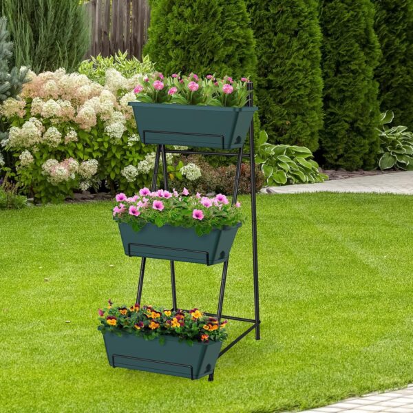 Raised Garden Bed 3 Tier Vertical Garden Planter Standing Garden Bed Planter Box Outdoor Herb Planter with Drainage Holes Removable Tray for Patio Balcony Porch Green - Image 6