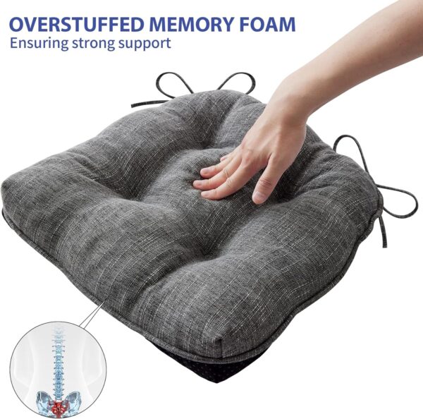 Chair Cushions for Dining Chairs Set of 4, Indoor Kitchen Chair Cushions with Ties and Non Slip Backing, Tufted Memory Foam Seat Cushions, Chair Pads 4 Pack, 15.5" x 15.5" x 4", Dark Grey - Image 5
