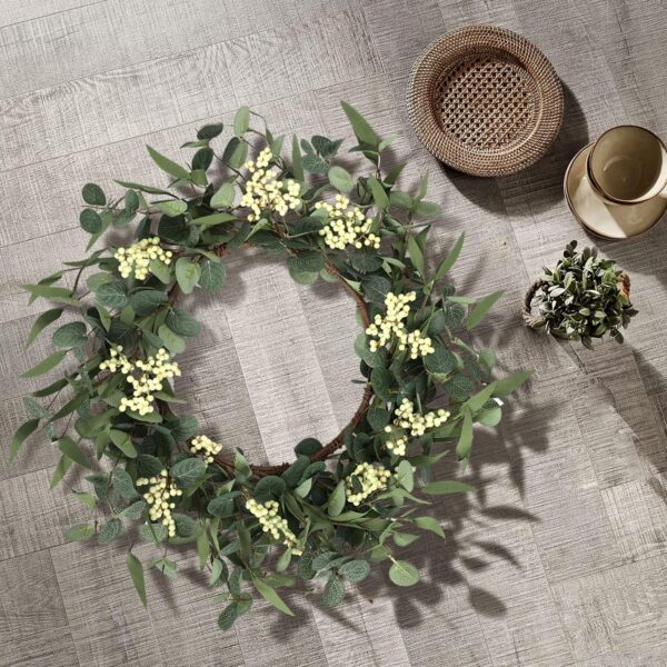 Pinkpum 20'' Eucalyptus Wreath for Front Door, Porch, Window - Green Decor for Home, Farmhouse - Spring, Summer, Fall, All Seasons - Image 3