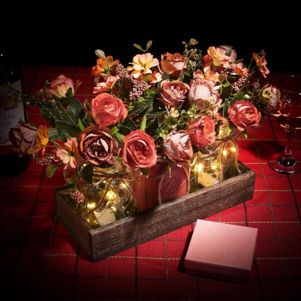3 Pcs Mason Jar Centerpiece Table Decorations for Dining Table Decor Farmhouse Coffee Table Decor with Wood Tray and Led Light Table Centerpieces for Dining room Kitchen Living Bathroom,Orange - Image 6