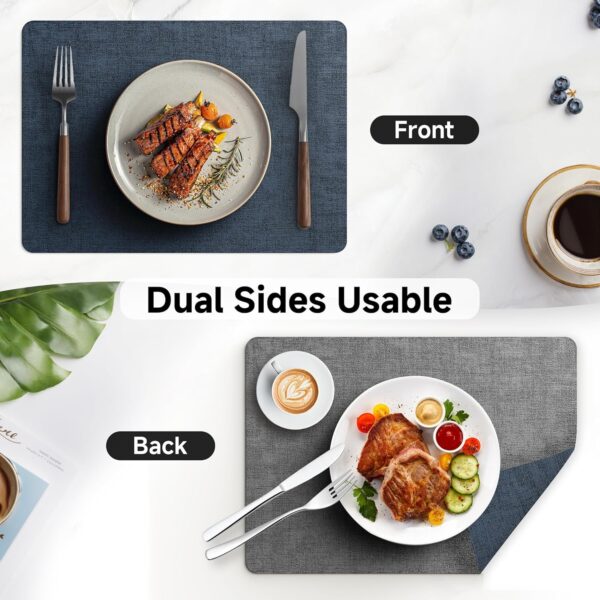 Faux Leather Vinyl Placemats Set of 6 Wipeable Heat Resistant Place Mats 100% Washable - Waterproof - Anti Slip Reversible Table Mats for Kitchen/Dining/Party, 12" x 16.5", Navy Blue & Dark Grey - Image 6