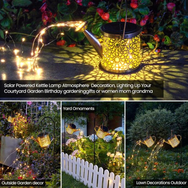 Solar Lights Outdoor Decorative, Metal Solar Watering Can Lights Waterproof, Small Hanging Solar Garden Decor Yard Lights Outside Patio Lawn, Gifts for Mom Grandma Women Birthday(Warm White) - Image 2