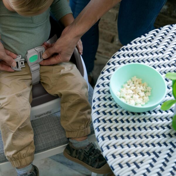Ingenuity SmartClean Toddler Booster Seat for Kitchen Chair – Lightweight for on-the-go, Easy-Clean, 3-Point Harness Strap – Booster Seat for Dining Table, Slate - Image 4