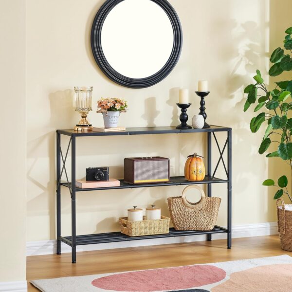 Hoctieon Industrial Console Table, 3 Tier Entryway Table, Hallway Table, Narrow Sofa Table with Shelves, Entrance Table for Entryway, Rustic Brown&Black - Image 8