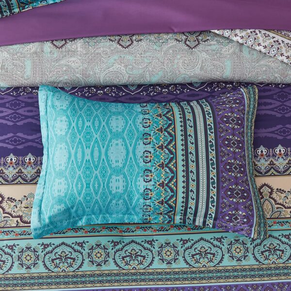 Boho Comforter Set Queen Size 8 Piece Bed in a Bag Bohemian Striped Bedding Quilt Set Aqua Paisley Floral Comforter and Sheet Set,Soft Microfiber Complete Bedding Sets for All Season - Image 6