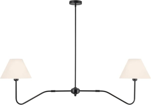 2-Light Modern Linear Chandelier for Dining Room, 55 Inch Farmhouse Kitchen Island Lighting with White Fabric Shades, Hanging Lighting Fixtures for Living Room Bedroom - Image 9