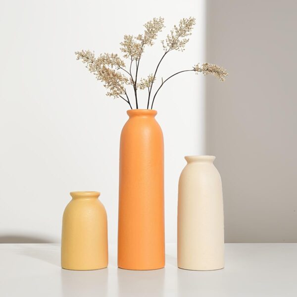 10.4 inches Tall Decorative Ceramic Vase Set, 3 Pieces, 10 inches Nordic Modern Boho Style, White, Farmhouse Home Decor(Orange) - Image 2