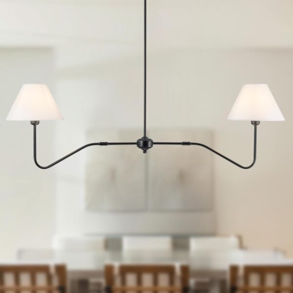 2-Light Modern Linear Chandelier for Dining Room, 55 Inch Farmhouse Kitchen Island Lighting with White Fabric Shades, Hanging Lighting Fixtures for Living Room Bedroom - Image 8