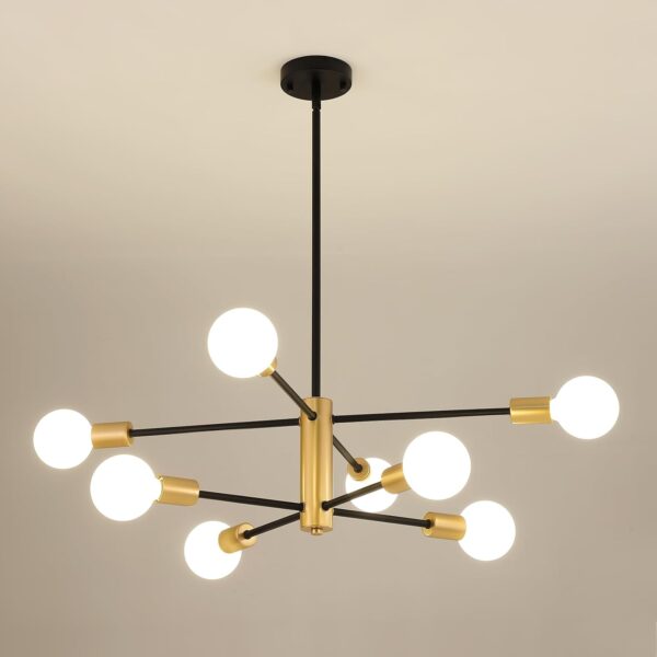 AMZASA Black and Gold Modern Sputnik Chandeliers, 8 Lights Farmhouse Light Fixture, Mid Century Pendant Light for Dining Room Living Room Kitchen Island Entryway Foyer, UL Listed - Image 2