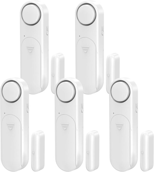 Window and Door Alarm When Opened (5 Pack) for Kids Safety/Home Security, Wireless Sliding Door Opening Sensor Alarms for Dementia, 120dB Burglar Alert, Ideal for Business, Garage, Apartment, White