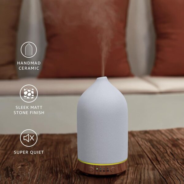 200ML Ceramic Essential Oil Diffuser - Ultrasonic Aromatherapy & Humidifier with 7-Color LED Lights, Auto Shut-Off, Wood Grain Base, 1H/3H/6H Timer | Scent for Home, Office, Yoga - Image 4