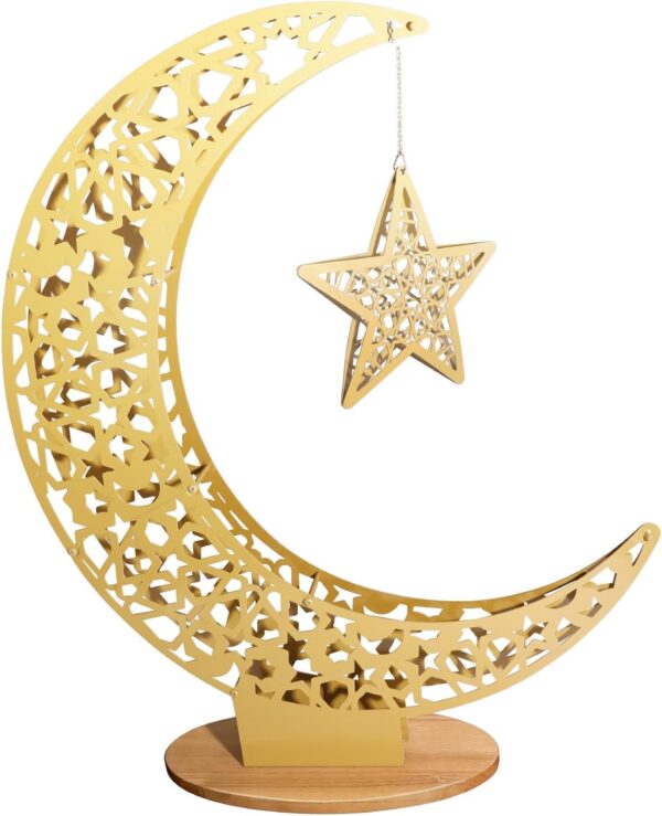 40.2inch Metal Crescent Moon Decor, Islamic Ramadan Moon Decor Stand, 3D Moon and Stars Ramadan Art, Eid Gift for Muslims, Islamic Decorations for Home, Party, Table (40.2L'')