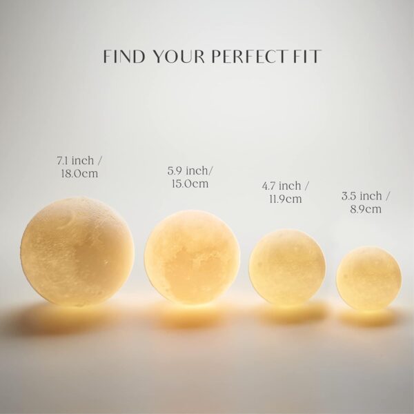 Mydethun 3D Moon Lamp with 5.9 Inch Wooden Base - Gift for Lover, LED Night Light, Mood Lighting with Touch Control Brightness for Home Décor, Bedroom, Women Kids Moonlight - White & Yellow - Image 7