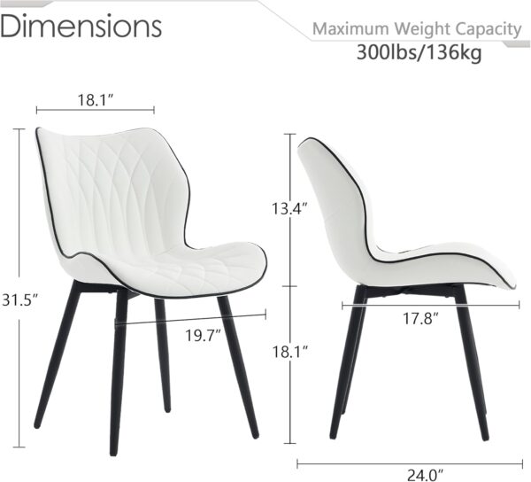 Kidol & Shellder White Dining Chairs Set of 2 Modern Kitchen Chairs with Back Armless Accent Chairs for Living Room Upholstered Faux Leather Chair Mid Century Comfy Side Chair with Metal Legs - Image 3