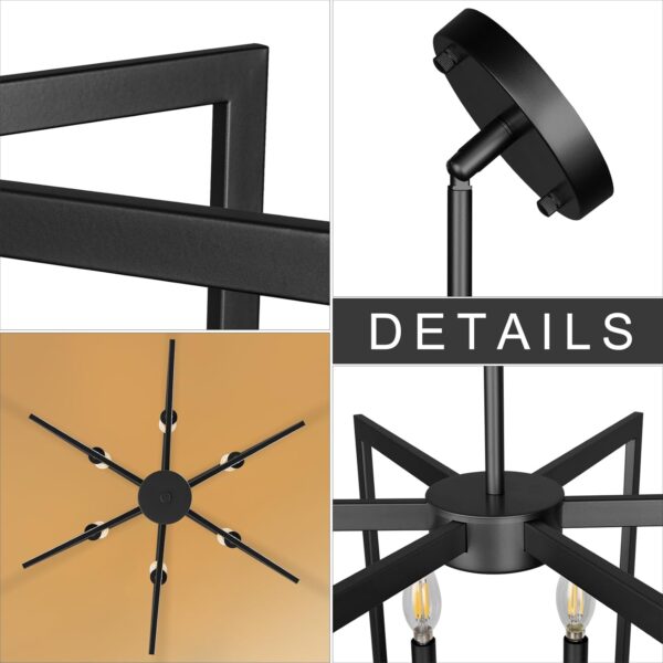 6-Light Modern Farmhouse Black Chandeliers for Entryway, Geometric Pendant Lights Kitchen Island, Hanging Industrial Metal Chandelier for Stairway Foyer Hallway Dining Room - Image 7