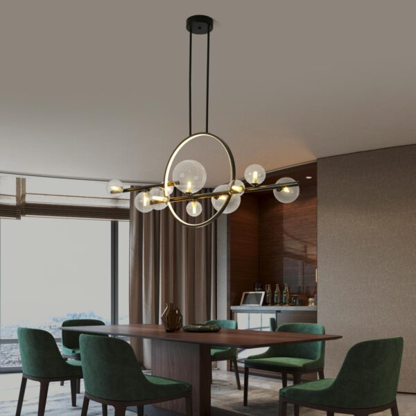 Kitchen Island Lighting 10-Light Clear Glass Globe Sputnik Chandelier Lighting Mid Century Modern Pendant Hanging Light for Kitchen Dining Room Living Room (Black) - Image 5