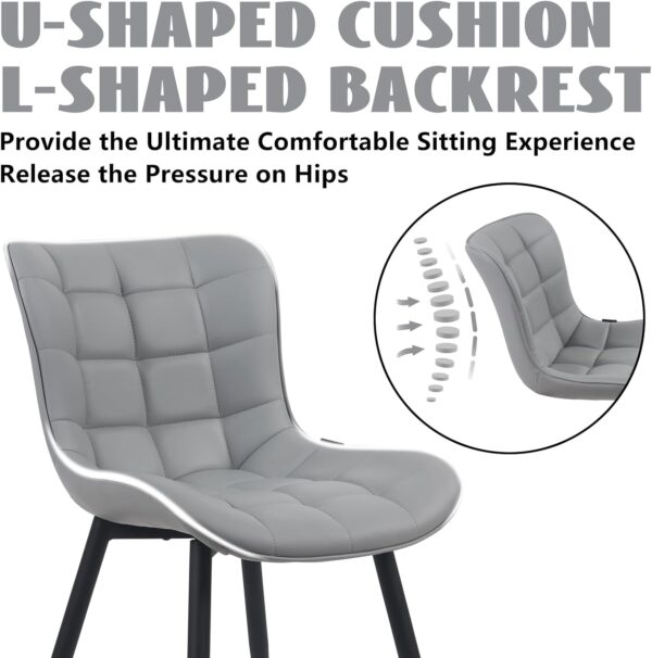 YOUTASTE Dining Chairs Set of 2 PU Leather Upholstered Modern Kitchen&Dining Room Chairs with Back Metal Legs Armless Accent Guest Dinner Chairs for Vanity Reception Waiting Room,Grey - Image 6