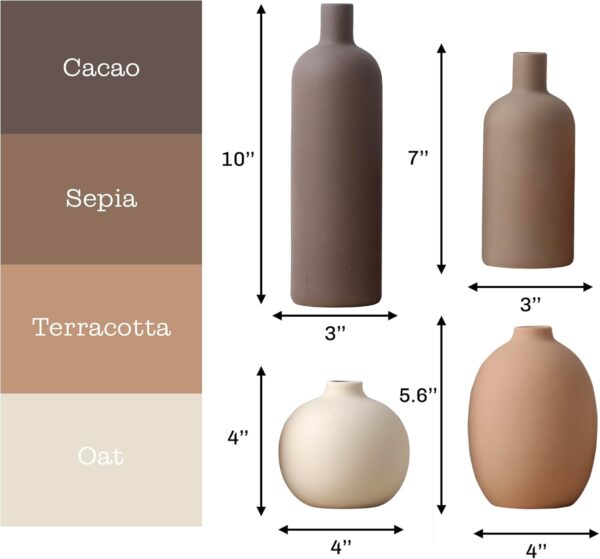 Ceramic Neutral Vase Set for Farmhouse Home Decor, Rustic Decorative Vases for Boho Living Room Centerpieces, Entryway Decorations, Coffee Table, Bookshelf, Fireplace Mantel, Set of 4 - Image 2