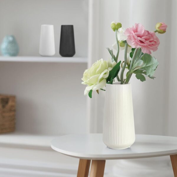 White Ceramic Vase for Flowers, Tall Home Decor Vase with Ribbed Texture, Vases for Centerpieces, Farmhouse Decor, Living Room, Decor Bedroom, Table, and Kitchen Shelf (XL White) - Image 5